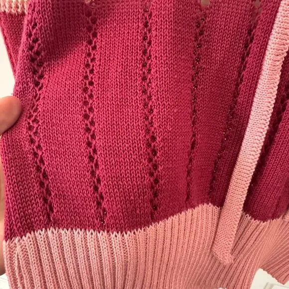 Vintage Ricki Knit Pointelle Tulip Cottagecore Coquette Pink Sweater Sz Medium - Picture 8 of 10